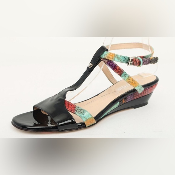 Aquatalia Shoes - Aquatalia multi color snakeskin and black patent low wedge Sandals 11